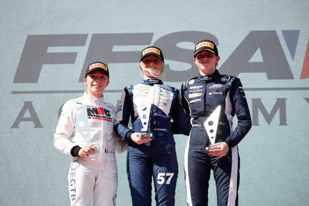 AUTO - CHAMPIONNAT DE FRANCE FFSA F4 2026 - MAGNY-COURS FISHER Autumn (CAN),Mygale M21-F4, portrait BILLARD Lisa (FRA),Mygale M21-F4, portrait JACQUET Jade (FRA),Mygale M21-F4, portrait podium,during the 4th round of the Championnat de France FFSA F4 2026, from July 31 to August 2, 2026 on the Circuit de Nevers Magny-Cours, in Magny-Cours, France - Copyright: xGREGORYxLENORMANDx