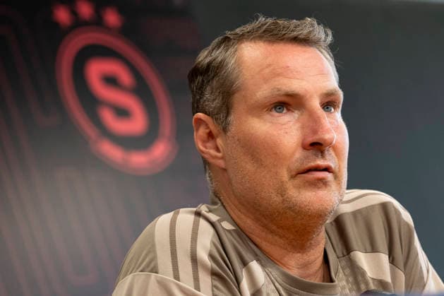 Sparta coach Brian Priske at a press conference, PK, Pressekonferenz ahead of the opening match of the third qualifying round of the Champions League between Sparta Prague and Olympique Lyon, Prague, August 3, 2026. (CTKxPhoto KaterinaxSulova) CTKPhotoP2026080303193  CTKPhotoP2026080303193