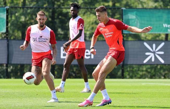 GER, Trainingslager Bayer 04 Leverkusen - Blankenhain 03.08.2026, Blankenhain, GER, Saison 2026 2027, 1.Bundesliga, Bayer 04 Leverkusen - Trainingslager im Bild Patrik Schick am Ball DFL regulations prohibit any use of photographs as image sequences and or quasi-video