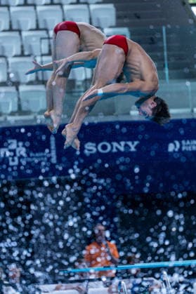 SWIMMING - EAC 2026 PARIS,FRANCE,03.AUG.26 - SWIMMING - European Aquatics Championships Paris 2026, training. Image shows Anton Knoll and Dariush Lotfi (AUT).  GEPAxpictures xPhilippxBrem