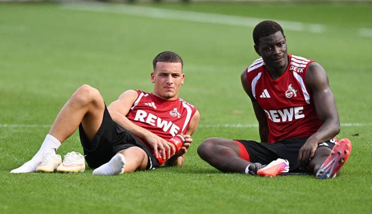 03.08.2026, xophax, Fussball 1.Bundesliga, 1.FC Koeln Training am Geissbockheim des 1.FC Köln. Said El Mala , links und Ragnar Ache , rechts ( beide 1.FC Köln ) Köln