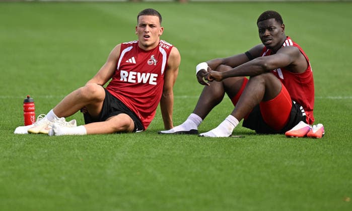 03.08.2026, xophax, Fussball 1.Bundesliga, 1.FC Koeln Training am Geissbockheim des 1.FC Köln. Said El Mala , links und Ragnar Ache , rechts ( beide 1.FC Köln ) Köln