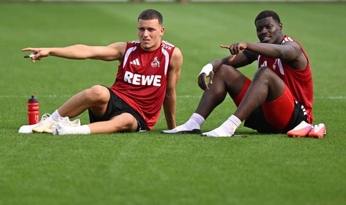 03.08.2026, xophax, Fussball 1.Bundesliga, 1.FC Koeln Training am Geissbockheim des 1.FC Köln. Said El Mala , links und Ragnar Ache , rechts ( beide 1.FC Köln ) Köln