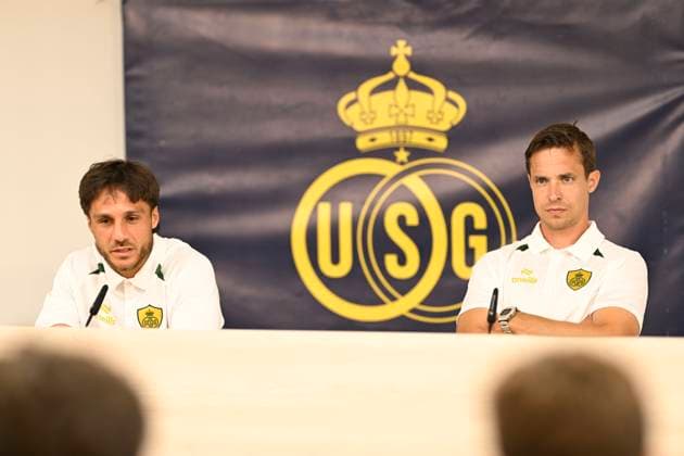 Royale Union Saint-Gilloise v Bodo Glimt - UEFA Champions League Media Activities 03 08 2026 OOSTENDE, BELGIUM - AUGUST 03 : Team captain Mac Allister Kevin defender of Royale Union Saint-Gilloise and Hubert David head coach of Royale Union Saint-Gilloise talking to the press during a pre-match press conference, PK, Pressekonferenz ahead of the UEFA Champions League 2026 27 third qualifying round first leg between Royale Union Saint-Gilloise and Bodo Glimt on August 3, 2026 in Oostende, Belgium, 03 08 2026 Oostende Belgium  Copyright: xNicoxVereeckenx