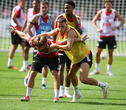 03.08.2026, xophax, Fussball 1.Bundesliga, 1.FC Koeln Training am Geissbockheim des 1.FC Köln. Jan Thielmann , links und Said El Mala , rechts ( beide 1.FC Köln ) Köln