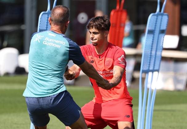 GER, Trainingslager Bayer 04 Leverkusen - Blankenhain 03.08.2026, Blankenhain, GER, Saison 2026 2027, 1.Bundesliga, Bayer 04 Leverkusen - Trainingslager im Bild Anfonso Moreira (Leverkusen) bei einer Uebung DFL regulations prohibit any use of photographs as image sequences and or quasi-video