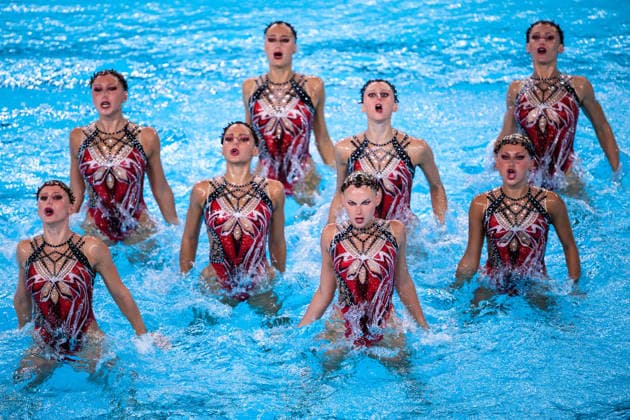 260804 Athletes of team Italy compete in artistic swimming team technical final during day five of the 2026 European Aquatics Championships on August 4, 2026 in Saint-Denis. Photo: Joel Marklund BILDBYRAN kod JM JM0831 bbeng konstsim artistic swimming 2026 european aquatics championships em Copyright: JOELxMARKLUND BB260804JM020