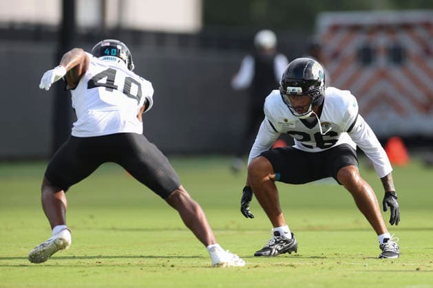 JACKSONVILLE, FL - AUGUST 04: Jacksonville Jaguars cornerback Preston Hodge (26) works on a drill during training camp on August 4, 2026 at the Miller Electric Center in Jacksonville, Fl. (Photo by David Rosenblum Icon Sportswire) NFL, American Football Herren, USA AUG 04 Jaguars Training Camp EDITORIAL USE ONLY Icon260804229757