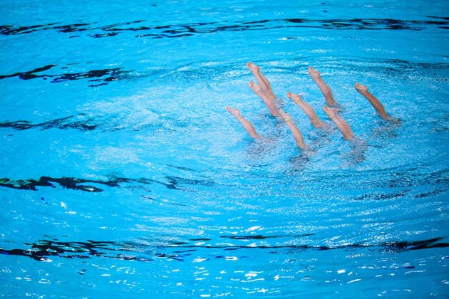 260804 Athletes of team Ukraine compete in artistic swimming team technical final during day five of the 2026 European Aquatics Championships on August 4, 2026 in Saint-Denis. Photo: Joel Marklund BILDBYRAN kod JM JM0831 bbeng konstsim artistic swimming 2026 european aquatics championships em Copyright: JOELxMARKLUND BB260804JM029