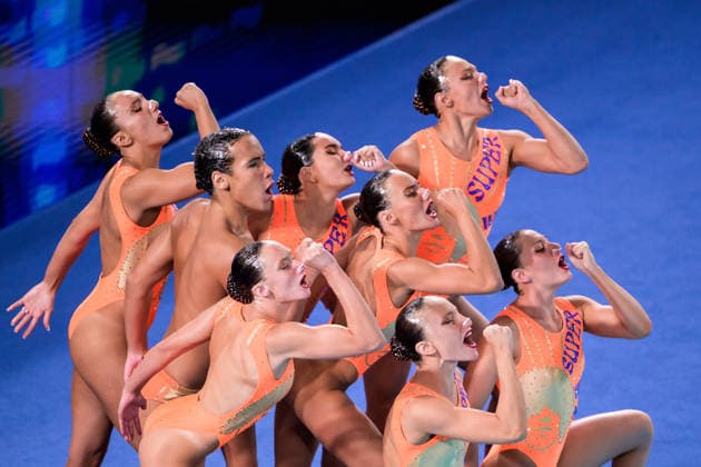 260804 Athletes of team Greece compete in artistic swimming team technical final during day five of the 2026 European Aquatics Championships on August 4, 2026 in Saint-Denis. Photo: Joel Marklund BILDBYRAN kod JM JM0831 bbeng konstsim artistic swimming 2026 european aquatics championships em Copyright: JOELxMARKLUND BB260804JM035