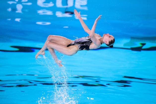 260804 An athlete of team Ukraine competes in artistic swimming team technical final during day five of the 2026 European Aquatics Championships on August 4, 2026 in Saint-Denis. Photo: Joel Marklund BILDBYRAN kod JM JM0831 bbeng konstsim artistic swimming 2026 european aquatics championships em Copyright: JOELxMARKLUND BB260804JM028