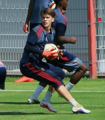 04.08.2026, FC Bayern Muenchen, Training, Saebenerstrasse Muenchen , Fussball, im Bild: Jannis Baertl (FC Bayern MuenchenII)