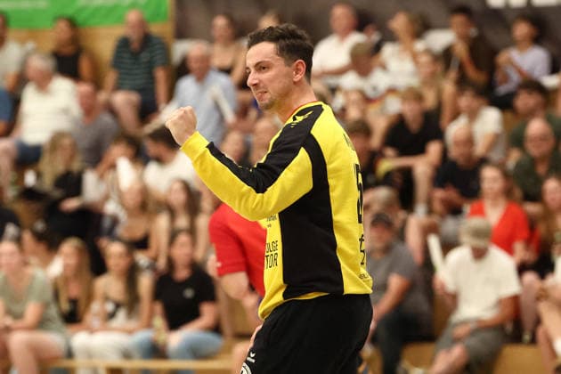 04.08.2026, xovx, Handball Lindencup, HSG Linden - HSG Wettenberg Jubel bei Aristotelis Moutopoulos (HSG Linden) Linden Stadthalle Hessen Deutschland (DE)