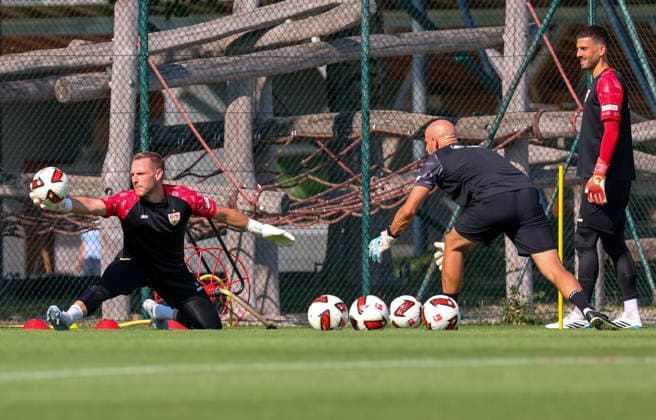 04.08.2026, Deutschland, Grassau, Fußball Bundesliga, Saison 2026 2027, Trainingslager VfB Stuttgart, Marius Funk, Steffen Krebs, Fabian Bredlow
