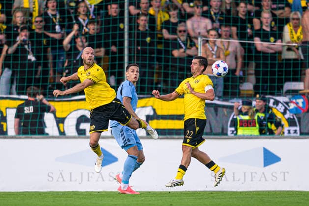 260804 Viktor Gustafson and Jesper Gustavsson of Mjällby during the Champions League football qualifying match between Mjällby and Slovan Bratislava on August 4, 2026 in Hällevik. Photo: Christoffer Borg Mattisson BILDBYRAN COP 261 CB0545 fotboll football soccer fotball uefa champions league champions league mjällby slovan bratislava bbeng Copyright: CHRISTOFFERxBORGxMATTISSON BB260804CB078