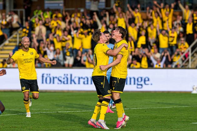 260804 Elliot Stroud of Mjällby celebrates after 1-0 during the Champions League football qualifying match between Mjällby and Slovan Bratislava on August 4, 2026 in Hällevik. Photo: Christoffer Borg Mattisson BILDBYRAN COP 261 CB0545 fotboll football soccer fotball uefa champions league champions league mjällby slovan bratislava bbeng jubel Copyright: CHRISTOFFERxBORGxMATTISSON BB260804CB092