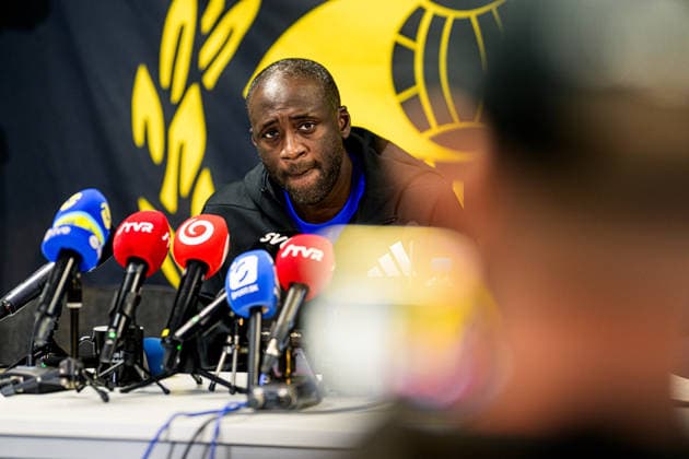 260804 Coach Yaya Toure of Slovan Bratislava at the pressconference after the Champions League football qualifying match between Mjällby and Slovan Bratislava on August 4, 2026 in Hällevik. Photo: Christoffer Borg Mattisson BILDBYRAN COP 261 CB0545 fotboll football soccer fotball uefa champions league champions league mjällby slovan bratislava bbeng Copyright: CHRISTOFFERxBORGxMATTISSON BB260804CB138