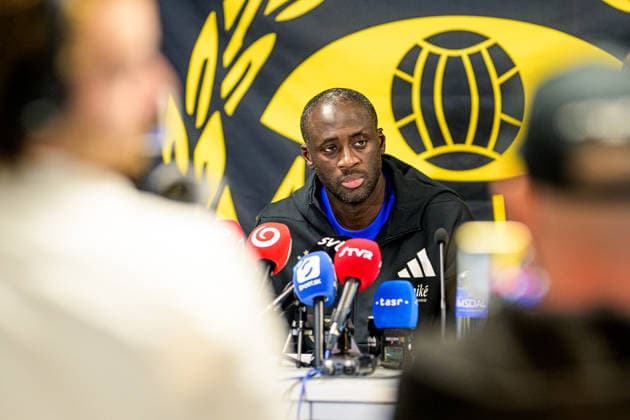 260804 Coach Yaya Toure of Slovan Bratislava at the pressconference after the Champions League football qualifying match between Mjällby and Slovan Bratislava on August 4, 2026 in Hällevik. Photo: Christoffer Borg Mattisson BILDBYRAN COP 261 CB0545 fotboll football soccer fotball uefa champions league champions league mjällby slovan bratislava bbeng Copyright: CHRISTOFFERxBORGxMATTISSON BB260804CB141