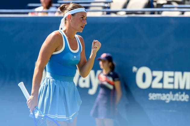 August 4, 2026, Toronto, Ontario, Canada: MARTA KOSTYUK of Ukraine celebrates winning a point during her second-round match against Katherine Sebov of Canada at the National Bank Open, part of the Hologic WTA, Tennis Damen Tour, at Sobeys Stadium. Kostyuk defeated Sebov 7Ã¢â‚¬6(4), 6Ã¢â‚¬0 to advance to the third round. Tennis 2026: WTA 1000 National Bank Open Presented By Rogers.  - ZUMAr228 20260804_znp_r228_023 Copyright: xVasiliyxRyabykhx