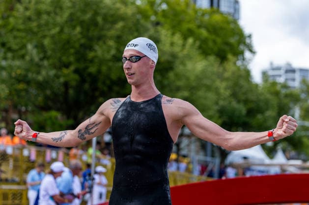 SWIMMING - EAC 2026 PARIS,FRANCE,05.AUG.26 - SWIMMING - European Aquatics Championships Paris 2026, open water, 5km, men. Image shows the rejoicing of Florian Wellbrock (GER).  GEPAxpictures xPhilippxBrem