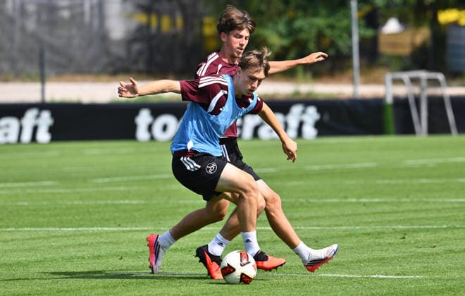 05.08.2026 - Fussball - 2. Fussball - Bundesliga - Saison 2026 2027 - 1. FC Nürnberg Nuernberg FCN ( Club ) - Training - Sportfoto Zink - xwoxzix - Marko Soldic (16, 1. FC Nürnberg FCN ) vor Marc Kornwachs Barjuan (35, 1. FC Nürnberg FCN )