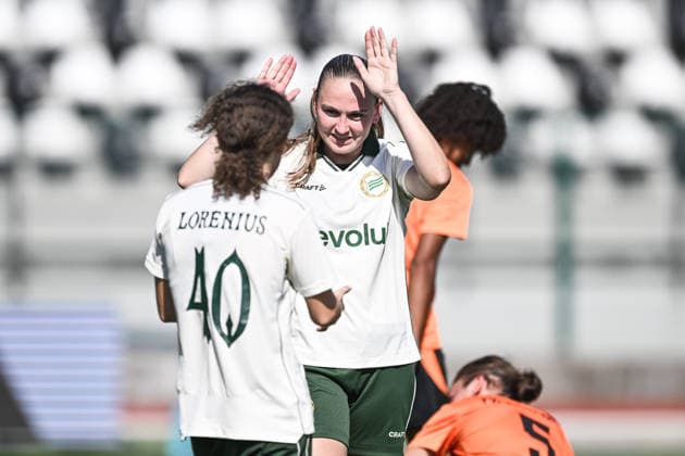 260805 Vilde Haslund of Hammarby celebrates after scoring 0-4 during the UEFA Women s Champions League qualifying match between Hammarby and Apolonia on August 5, 2026 in Biella. Photo: Daniele Buffa BILDBYRAN COP 18 XY0120 fotboll football soccer fotball uefa womens champions league hammarby apolonia dam bbeng kval jubel Copyright: DanielexBuffa BB260805BB281