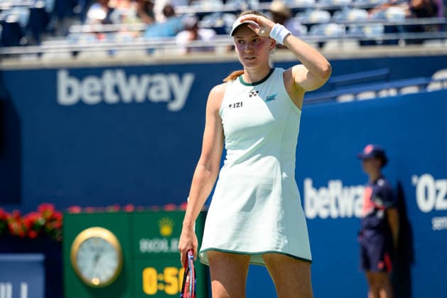 August 5, 2026, Toronto, Ontario, Canada: ELENA RYBAKINA of Kazakhstan is seen during her second-round match against Daria Kasatkina of Australia at the National Bank Open, part of the Hologic WTA, Tennis Damen Tour, at Sobeys Stadium. Toronto Canada - ZUMAr228 20260805_znp_r228_004 Copyright: xVasiliyxRyabykhx