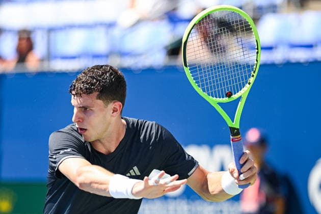 MONTREAL, QC - AUGUST 05: Look on Juan Manuel Cerundolo (ARG) during a second round match at National Bank Open on August 05, 2026 at IGA Stadium in Montreal, QC (Photo by David Kirouac Icon Sportswire) TENNIS: AUG 05 National Bank Open EDITORIAL USE ONLY Icon26080505226