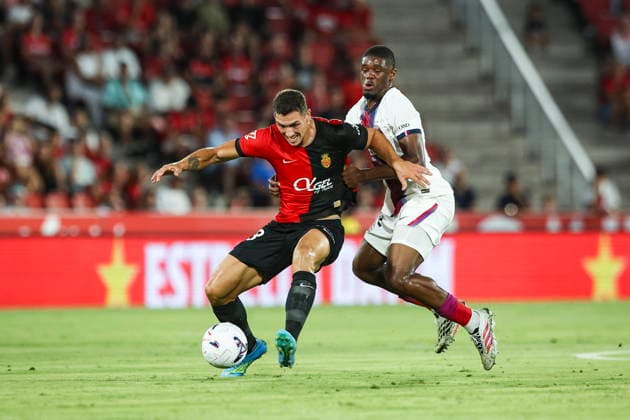 Abdon Prats (RCD Mallorca) controls the ball during the during the pre-season friendly match between RCD Mallorca and Paris Saint-Germain at Estadi Son Moix on August 5, 2026 in Palma de Mallorca, Spain. (Photo by Xavi Bonilla DeFodi Images) -