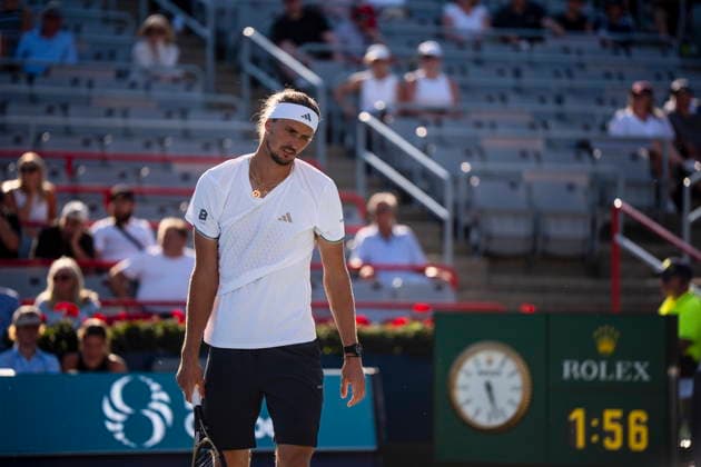 August 5, 2026, Montreal, Pq, Canada: Alexander Zverev of Germany reacts during his match with Tallon Griekspoor of NetherlandsÃ‚ on day four of the National Bank Open tennis tournament in Montreal on Wednesday, August 5, 2026. Canada News - August 5, 2026  - ZUMAc35_ 20260805_zaf_c35_120 Copyright: xChristopherxKatsarovx
