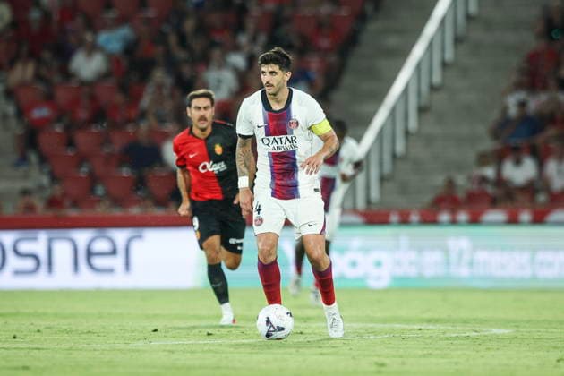 Lucas Beraldo (PSG Paris Saint-Germain) controls the ball during the during the pre-season friendly match between RCD Mallorca and Paris Saint-Germain at Estadi Son Moix on August 5, 2026 in Palma de Mallorca, Spain. (Photo by Xavi Bonilla DeFodi Images) -