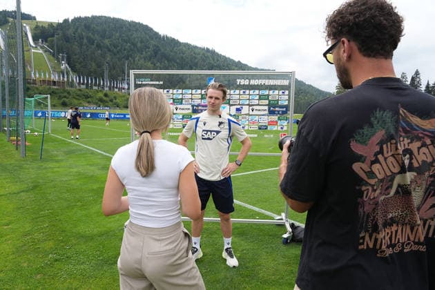 06.08.2026, Stadion Seefeld, Seefeld, Trainingslager TSG Hoffenheim in Seefeld 2026 , Patrick Wimmer (Hoffenheim) im Interview. (Photo by Hasan Bratic DeFodi Images) -