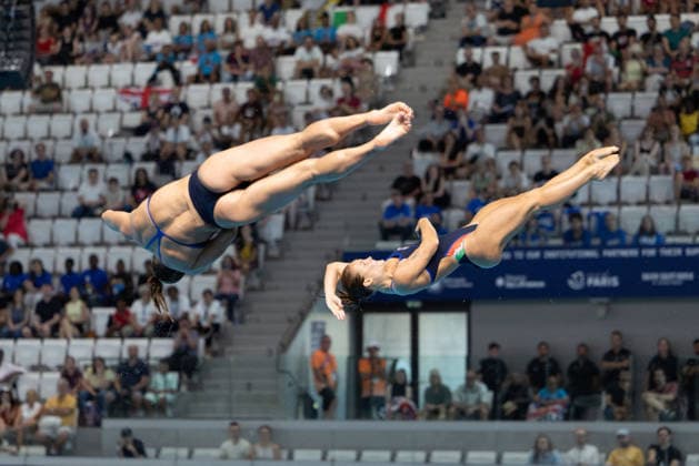 Women 3m Springboard synchronized Final European Aquatics Championships - Saint-Denis Italy s diver Chiara Pellacani and Italy s diver Elisa Pizzini compete in the women s 3m springboard synchronized diving final event during the LEN European Aquatics Championships, at the Olympic Aquatics Centre in Saint-Denis, northeastern suburbs of Paris on August 6, 2026. Photo by Raphael Lafargue ABACAPRESS.COM Saint-Denis France  Copyright: xLafarguexRaphael ABACAx