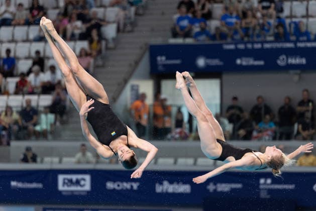 Women 3m Springboard synchronized Final European Aquatics Championships - Saint-Denis Ukraine s diver Kseniia Bochek and Ukraine s diver Diana Karnafel compete in the women s 3m springboard synchronized diving final event during the LEN European Aquatics Championships, at the Olympic Aquatics Centre in Saint-Denis, northeastern suburbs of Paris on August 6, 2026. Photo by Raphael Lafargue ABACAPRESS.COM Saint-Denis France  Copyright: xLafarguexRaphael ABACAx