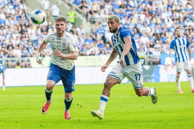 06.08.2026 POZNAN, ENEA STADION PRZY BULGARSKIEJ PILKA NOZNA (FOOTBALL), KWALIFIKACJE UEFA EUROPA LEAGUE TRZECIA RUNDA ( UEFA EUROPA LEAGUESYLWETKA THIRD QUALIFYING ROUND 1ND LEG ), SEZON 2026 2027 MECZ LECH POZNAN - KI KLAKSVIK NZ. (L) GILLI ROLANTSSON , (R) ALLAHYAR SAYYDMANESH FOTO JAKUB PIASECKI CYFRASPORT NEWSPIX.PL --- newspix.pl 