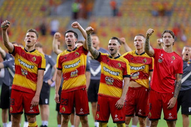 BIALYSTOK 06.08.2026 UEFA LIGA EUROPY 3. RUNDA ELIMINACYJNA SEZON 2026 2027 MECZ: JAGIELLONIA BIALYSTOK - RANGERS FC UEFA EUROPA LEAGUE 2026 27 THIRD QUALIFYING ROUND FIRST LEG MATCH BETWEEN JAGIELLONIA BIALYSTOK (POL) - RANGERS FC (SCO) NZ NIK PRELEC GUILHERME MONTOIA JESUS IMAZ NORBERT WOJTUSZEK DIMITRIS RALLIS RADOSC CELEBRATE HAPPINESS PO MECZU AFTER THE MATCH Fot. Maciej Gilewski 058sport.pl NEWSPIX.PL --- newspix.pl 