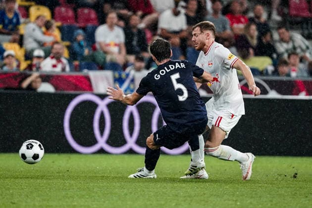 Fussball: Österreich: UEFA Europa League Qualifikation 2026 2027 - 3. Runde, 06.08.2026 - FC Red Bull Salzburg (Österreich) vs. Pafos FC (Zypern) - Red Bull Arena (Wals-Siezenheim, Österreich); David Goldar (Pafos FC) Copyright: xLUKAxKOLANOVICx