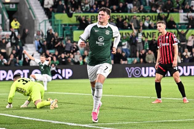 Hibernian v KF ShkÃ«ndija UEFA Europa Conference League Owen Elding of Hibernian celebrates his goal during the UEFA Europa Conference League Third Qualifying Round First Leg match at Easter Road, Edinburgh 06 08 2026 UK Newspapers OUT Copyright: xJamiexJohnstonx FIL-23733-0178
