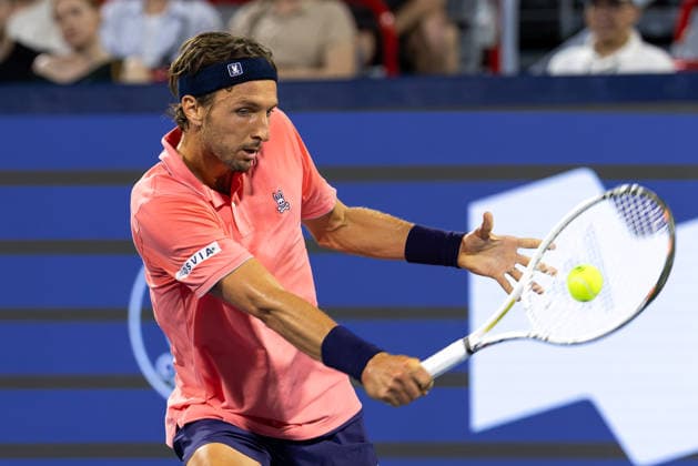 August 6, 2026, Montreal, Quebec, Canada: ARTHUR RINDERKNECH from France backhand in match against Frances Tiafoe (15) from USA in third round at Canadian Open at IGA stadium in Montreal, Quebec, Canada on 2026-08-06 Montreal Canada - ZUMAl189 20260806_zsp_l189_123 Copyright: xYannickxLegarex