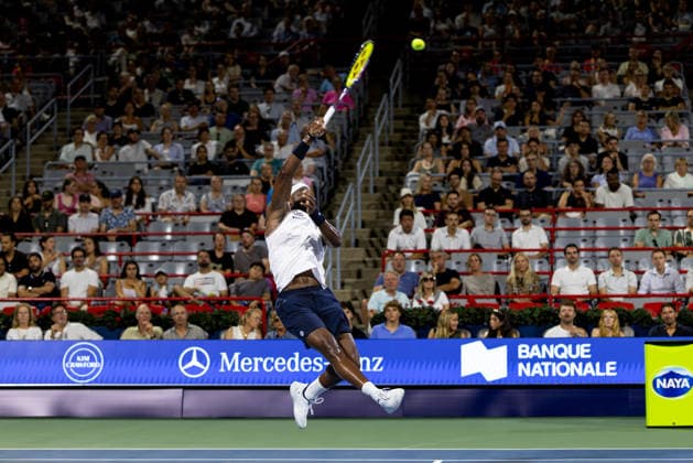 August 6, 2026, Montreal, Quebec, Canada: FRANCES TIAFOE (15) from USA smash in match against Arthur Rinderknech from France in third round at Canadian Open at IGA stadium in Montreal, Quebec, Canada on 2026-08-06 TENNIS: Canadian Open Montreal 2026  - ZUMAl189 20260806_zsp_l189_152 Copyright: xYannickxLegarex
