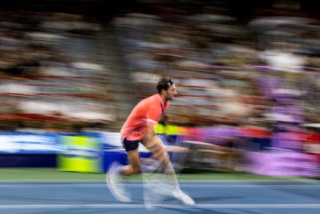 August 6, 2026, Montreal, Quebec, Canada: ARTHUR RINDERKNECH from France forehand in match against Frances Tiafoe (15) from USA in third round at Canadian Open at IGA stadium in Montreal, Quebec, Canada on 2026-08-06 TENNIS: Canadian Open Montreal 2026  - ZUMAl189 20260806_zsp_l189_161 Copyright: xYannickxLegarex
