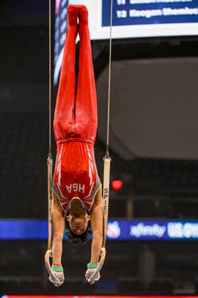 Gymnastics: Gymnastics: Xfinity US Gymnastics Championships Andres Aranda of HGA competes on still rings exercise in the junior division of the Xfinity USA Gymnastics Championship at the Mortgage Matchup Center in Phoenix, Arizona, Thursday, August 6, 2026. (Thomas Fernandez Image of . Phoenix Arizona United States EDITORIAL USE ONLY Copyright: xx ThomasxFernandezx iosphotos417378