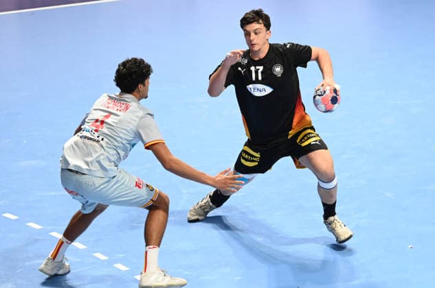 U18 GERMANY vs SPAIN TOMA GADZA, young handball player of U18 Germany, during the semi final match of European Championship, EM, Europameisterschaft against Spain, at Aleksandar Nikolic Hall. Belgrade, 07.08.2026. photo: Nebojsa Parausic MN Press HANDBALL, MEN™S U18 EHF EURO 2026, GERMANY, SPAIN Belgrade Hall Aleksandar Nikolic Serbia Copyright: xNebojsaxParausicx xMNxPressx