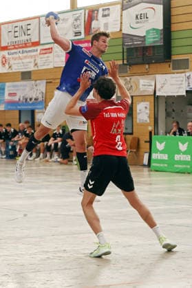 07.08.2026, xovx, Handball Lindencup, TuS Holzheim - HSG Pohlheim v.l. Torben Weinandt (HSG Pohlheim), Maxim Hölzer (TuS Holzheim) Linden Stadthalle Hessen Deutschland (DE)
