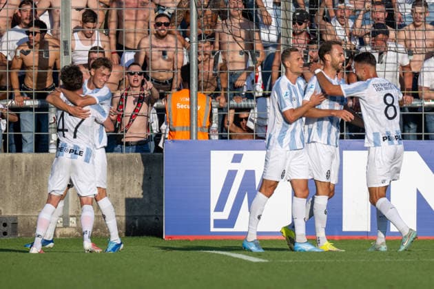 Torjubel zum 1:0, TSV 1860 Muenchen, TSV 1860 von Muenchen vs. FC Augsburg II, Fussball, Regionalliga Bayern, 3. Spieltag, 07.08.2026 DFB regulations prohibit any use of photographs as image sequences and or quasi-video Muenchen Bayern Deutschland