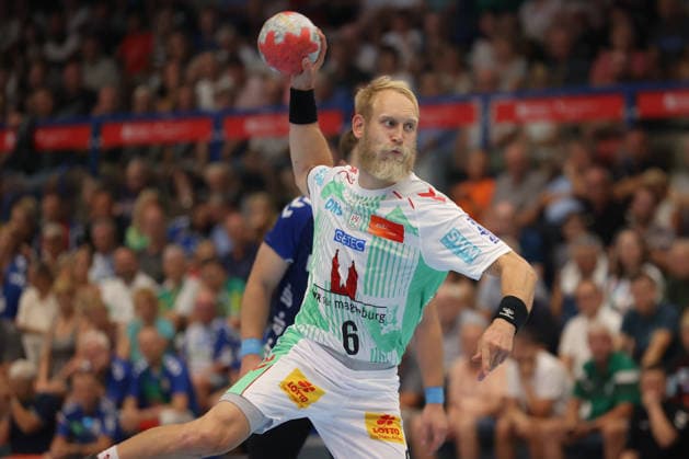 07.08.2026, xtgx, Handball Turnier, EHV Aue - SC Magdeburg emspor, v.l. Matthias Musche (Magdeburg, 6) wirft Tor, Torschuetze, erzielt Tor, Treffer, scores the goal Lößnitz