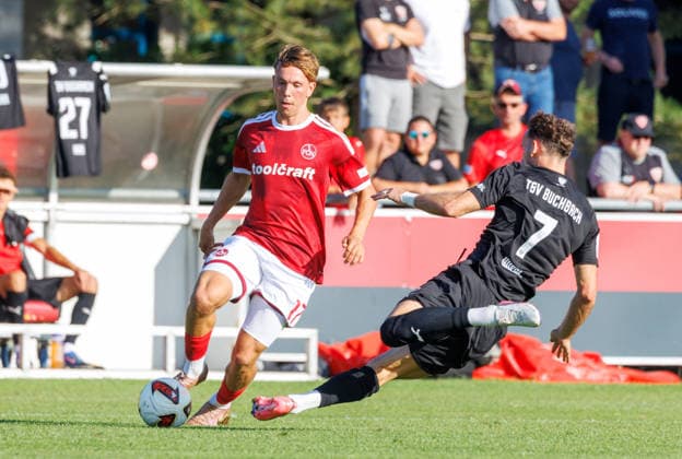07.08.2026 - Fussball - Saison 2026 2027 - Regionalliga Bayern - 03. Spieltag: 1. FC Nürnberg FCN II ( Club ) - TSV Buchbach - DaMa - xdaxmax - Moritz Wiezorrek (17, 1. FC Nürnberg FCN II ) Faton Dzemailji (7, TSV Buchbach )
