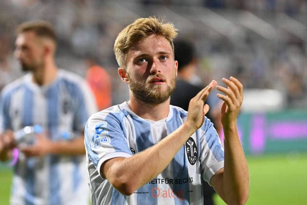 Matthew COLLINS (TSV 1860 Muenchen) , nach Spielende, Aktion,Einzelbild,angeschnittenes Einzelmotiv,Halbfigur,halbe Figur. Fussball Regionalliga Bayern Saison 2026 2027,26 27 3.Spieltag TSV 1860 Muenchen - FC Augsburg II 2-2 am 07.08.2026 in Muenchen GRUENWALDER STADION.