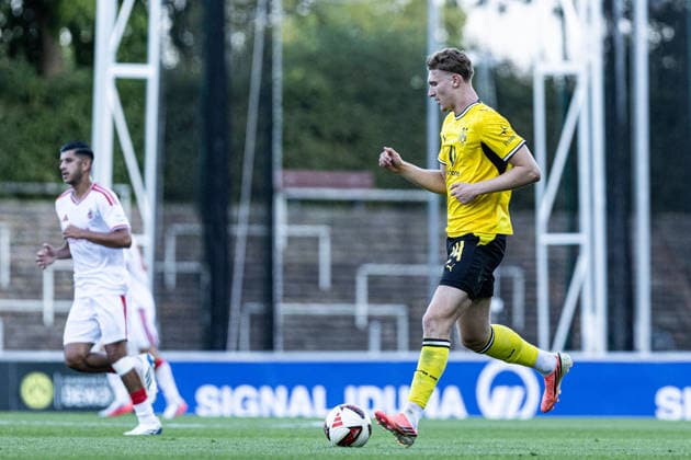 Regionalliga West: Borussia Dortmund II - 1.FC Köln II, 07.08.2026 Elias Benkara (Borussia Dortmund U23, 24) Regionalliga West: Borussia Dortmund II - 1.FC Köln II, Rote Erde, Dortmund; 07.08.2026 DFB regulations prohibit any use of photographs as image sequences and or quasi video. Copyright: xBEAUTIFULxSPORTS Buriakovx