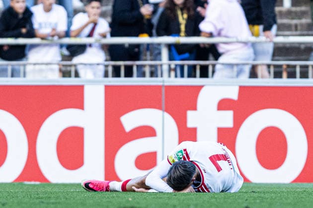 Regionalliga West: Borussia Dortmund II - 1.FC Köln II, 07.08.2026 Malek El Mala (1. FC Köln U23, 7) liegt auf dem Spielfeld nach dem Zweikampf Regionalliga West: Borussia Dortmund II - 1.FC Köln II, Rote Erde, Dortmund; 07.08.2026 DFB regulations prohibit any use of photographs as image sequences and or quasi video. Copyright: xBEAUTIFULxSPORTS Buriakovx